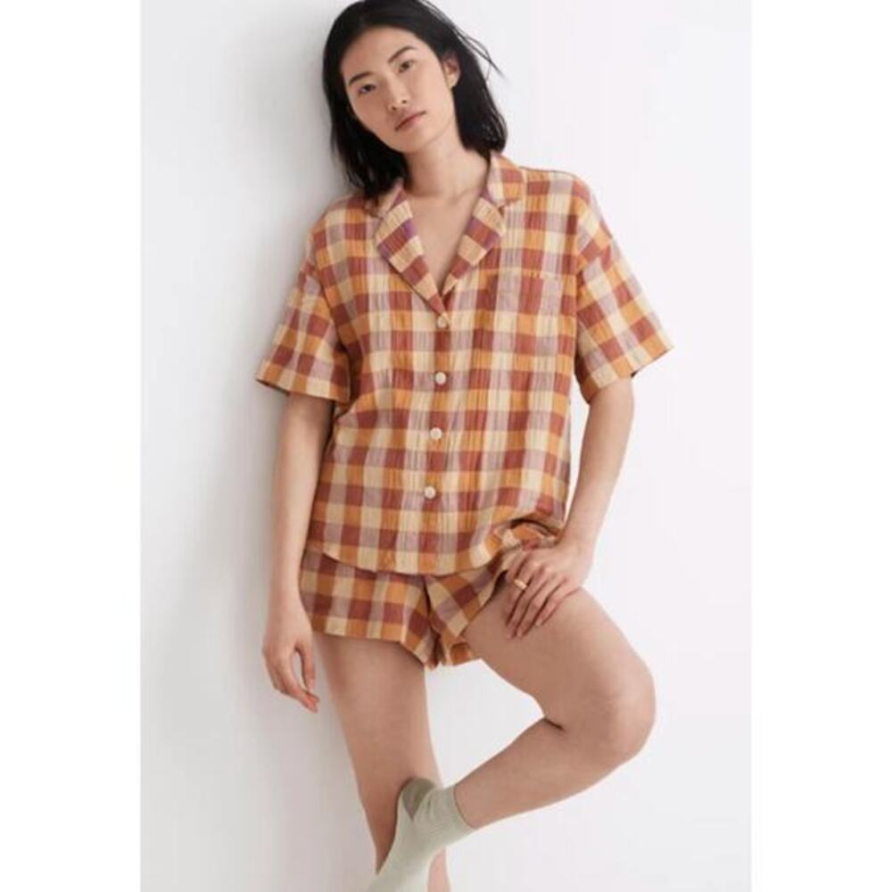 Madewell plaid short sleeve button down pajama‎ top